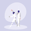 persons practicing fencing avatar character