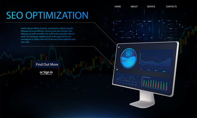 Poster - SEO optimization, isometric web page template, analytics design, SEO analytics with charts. Search engine optimization analysis concept. 3D vector illustration.  isometric 