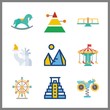 attraction icon. ferris whell and pyramids vector icons in attraction set. Use this illustration for attraction works.