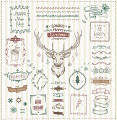 Wall Mural - hand drawn christmas and new year sketch elements