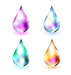 Wall Mural - Set of multicolored drops with shadows on white background. Vector illustration.