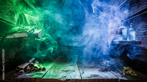 Fotomural Halloween background with blue and green light and copy space