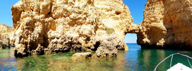 Panoramic view of the beautiful rock formation in Ponta da Piedade, Algarve, Portugal