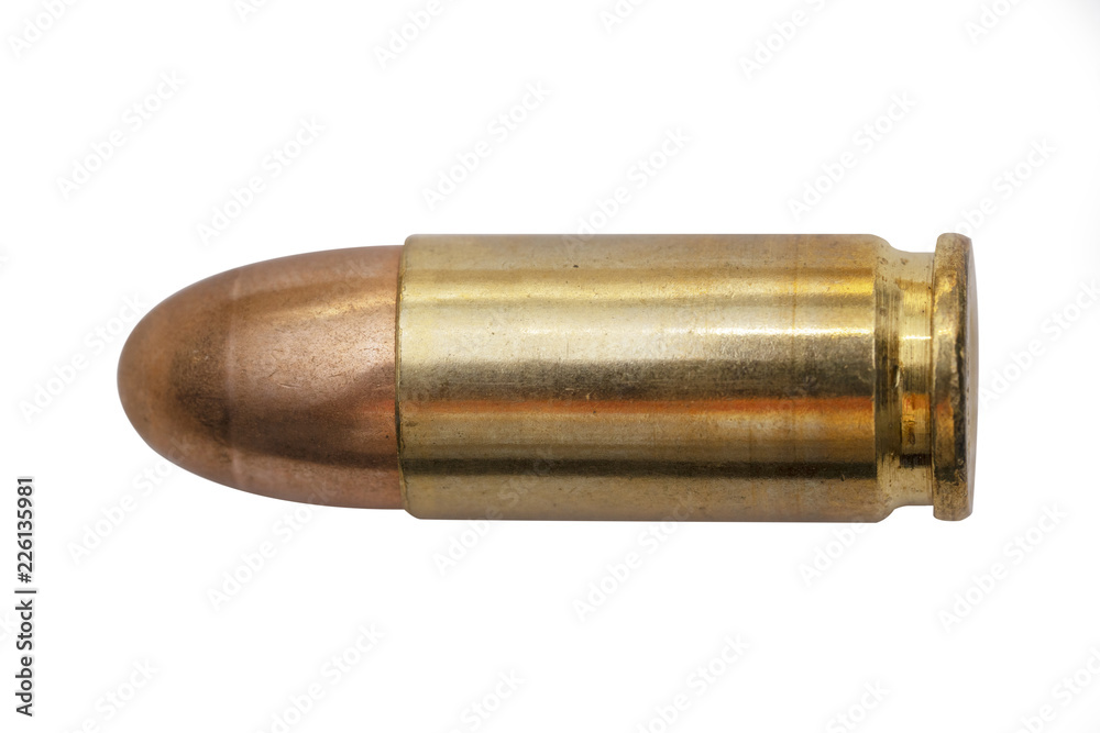 isolated 9mm bullet on white background - obrazy, fototapety, plakaty 