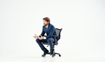 talks career office business man sitting on a chair on an isolated background