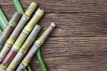 Close Up Sugarcane On Wood Background Close Up..