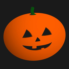 Sticker - Halloween smiling pumpkin on black background. Jack o'Lantern realistic 3D illustration. Vector.