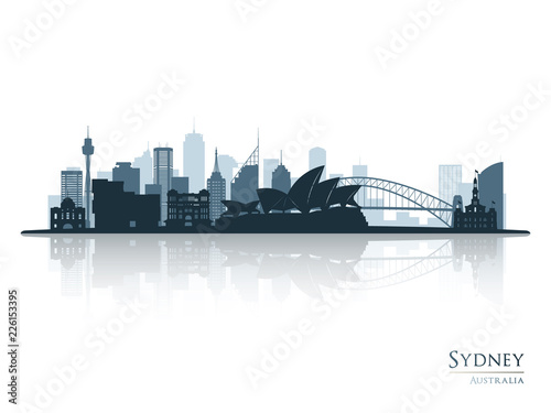 Sydney blue skyline silhouette with reflection Canvas Print