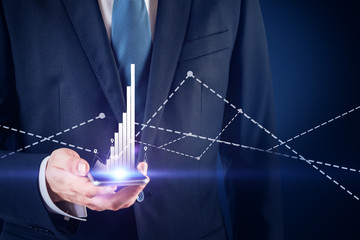 Poster - Businessman with phone, diagrams interface