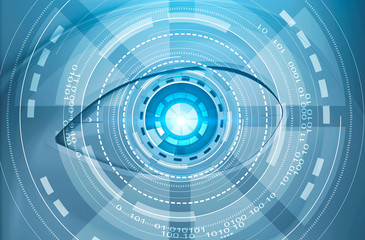 Poster - Blue robot eye hud, face recognition and future