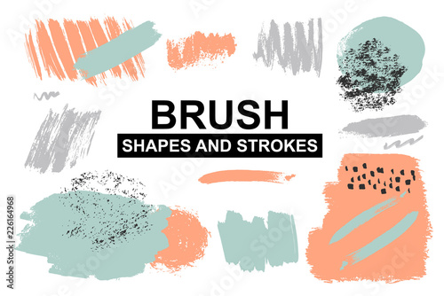 Fotomural Set of painted brush shapes. Torn vector splashes.