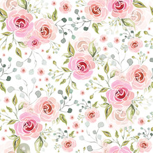 Pink Rose Flowers Decorative Florist Seamless Pattern Background.