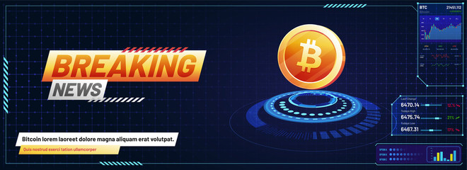 Sticker - Modern futuristic design, Bitcoin Trading platform concept. Breaking News for Cryptocurrency exchange banner design.