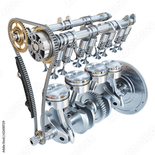 Fotografía System of Internal combustion engine isolated on white background