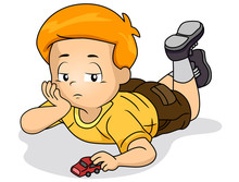 Kid Boy Bored Play Toy Illustration