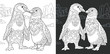 Penguin couple in love. Coloring Page. Coloring Book.