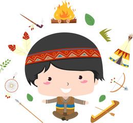 Poster - Kid Boy Native American Share Culture Illustration