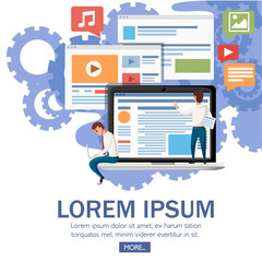 Website development concept. Flat design style. Vector illustration on white background with gears. Website page and mobile app design
