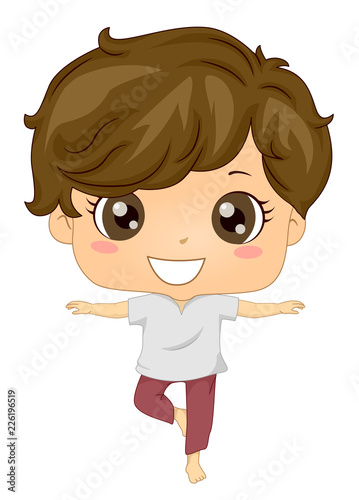 Kid Boy Yoga Tree Pose Illustration
