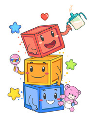 Poster - Cube Mascot Tower Illustration