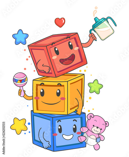 Cube Mascot Tower Illustration