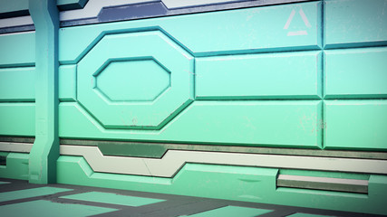 Wall Mural - 3D rendering of realistic sci-fi spaceship corridor