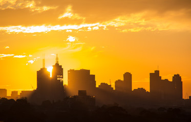 Wall Mural - Sunset through Melbourne's CBD district