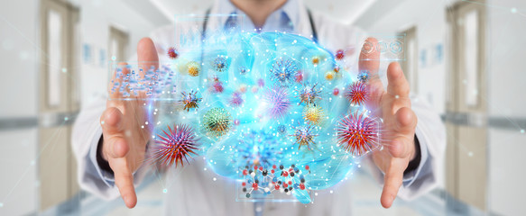 Poster - Doctor using digital nanobot virus 3D rendering
