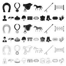 Hippodrome And Horse Cartoon Icons In Set Collection For Design. Horse Racing And Equipment Vector Symbol Stock Web Illustration.