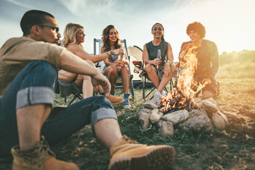 Wall Mural - Friends Hanging Out By The Campfire