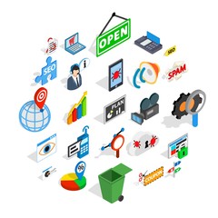 Poster - SEO icons set. Isometric set of 25 SEO vector icons for web isolated on white background