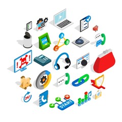 Poster - Support service icons set. Isometric set of 25 support service vector icons for web isolated on white background