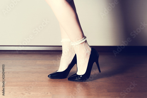 white socks black heels
