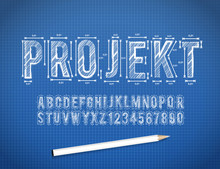 Blue Print Sketch Vector Font