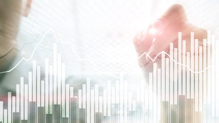 Double exposure Financial graphs and diagrams. Business, economics and investment concept.