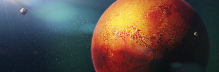 Wall Mural - red planet mars with moons phobos and deimos, member of the solar system