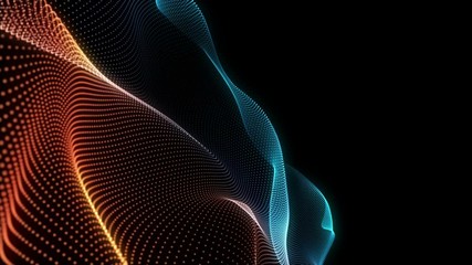 Poster - abstract loopable blue and red cg motion waving dots texture with glowing defocused particles. cyber