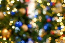 Colourful & Beautiful Blurry Circle Bokeh, Out Of Focus Background In The Christmas Concept And Theme.