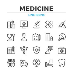 Poster - Medicine line icons set. Modern outline elements, graphic design concepts, simple symbols collection. Vector line icons