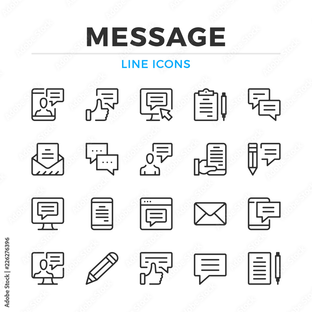 Message line icons set. Modern outline elements, graphic design ...