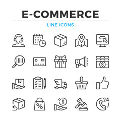 Leinwandbilder - E-commerce line icons set. Modern outline elements, graphic design concepts, simple symbols collection. Vector line icons