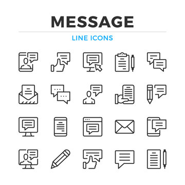 Message line icons set. Modern outline elements, graphic design concepts, simple symbols collection. Vector line icons