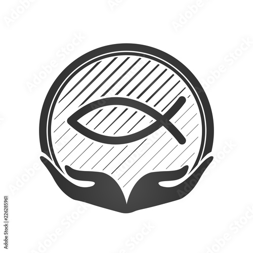 Fotomural Hand and Jesus fish, christian symbol or logo
