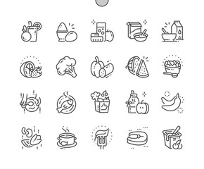 Wall Mural - Healthy food Well-crafted Pixel Perfect Vector Thin Line Icons 30 2x Grid for Web Graphics and Apps. Simple Minimal Pictogram