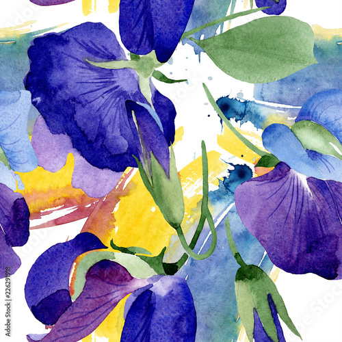 Dekoracja na wymiar  akwarela-fioletowy-kwiat-groszku-kwiatowy-kwiat-botaniczny-bezszwowe-tlo-wzor-tkanina