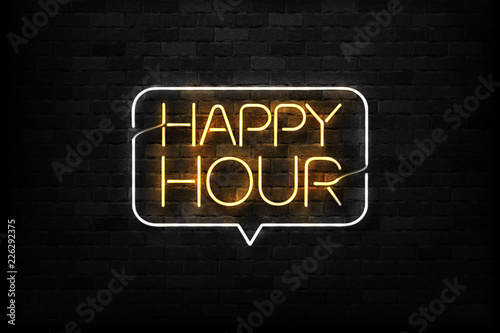 Fotomural Vector realistic isolated neon sign of Happy Hour logo for decoration and covering on the wall background