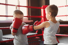 Little Boys Fighting In Boxing Ring