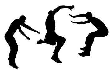 Poster - Vector silhouette of man who jumps on white background.