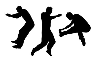 Poster - Vector silhouette of man who jumps on white background.