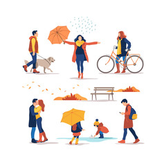 People outdoor in the autumn park. Vector illustration.